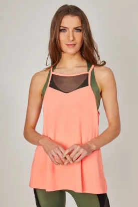 Loose Fit Sports Vest with Mesh Inset Coral