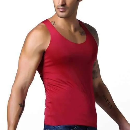 Men's Seamless Ice Silk Vest Leisure Solid Color Thin Elastic Fitness Sports Tanks Tops