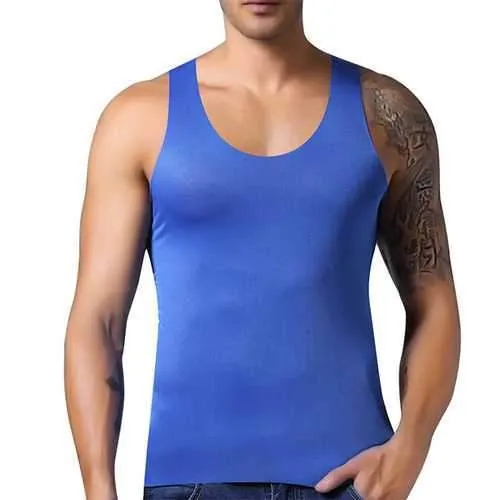 Men's Seamless Ice Silk Vest Leisure Solid Color Thin Elastic Fitness Sports Tanks Tops