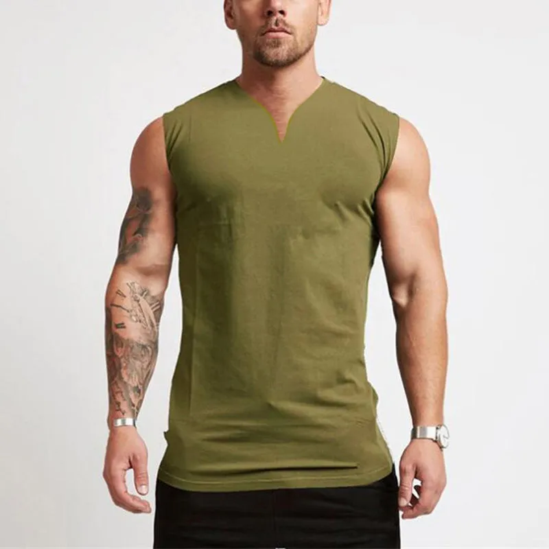 Men's Summer Single-colored Sports Vest with V-neck