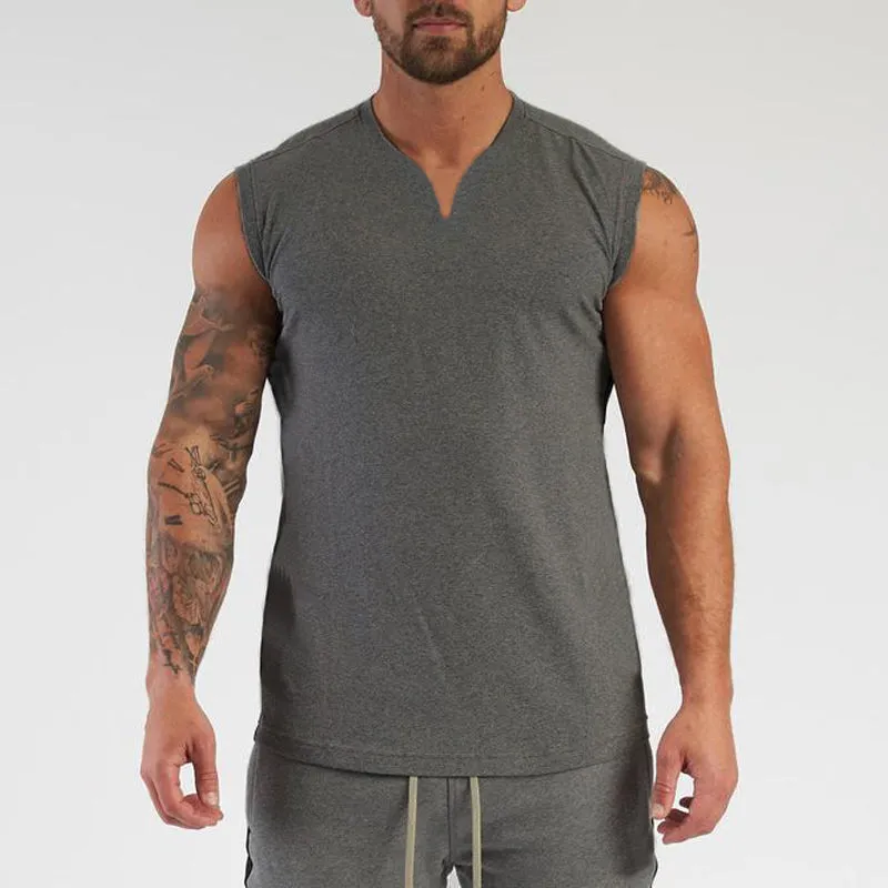 Men's Summer Single-colored Sports Vest with V-neck