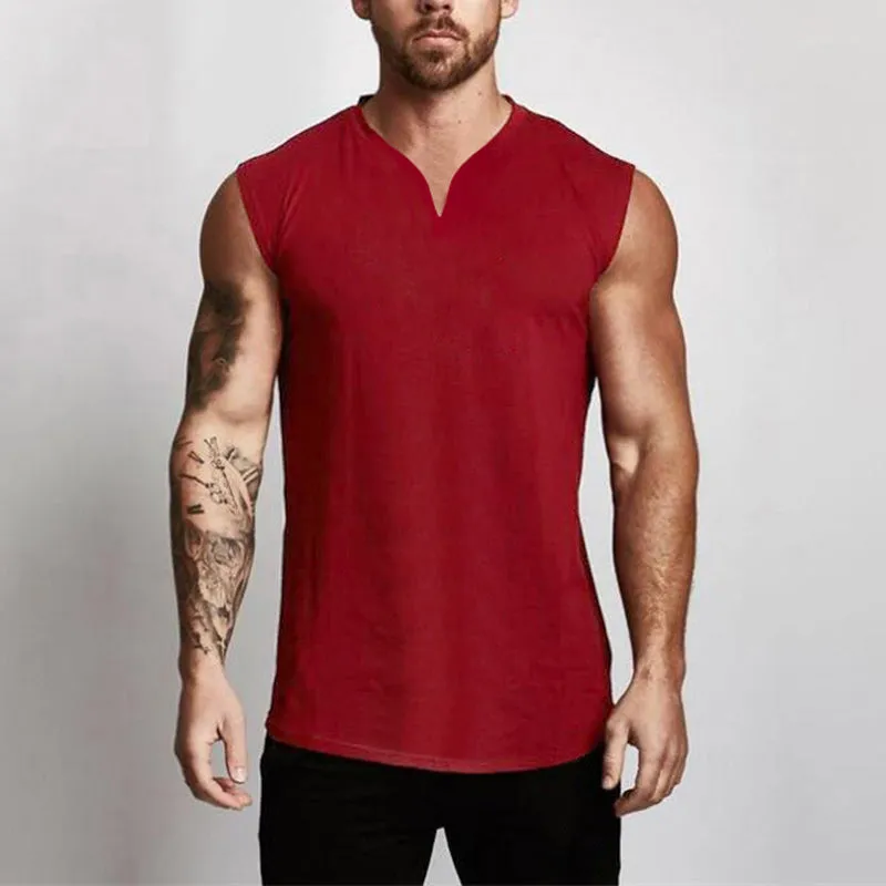 Men's Summer Single-colored Sports Vest with V-neck