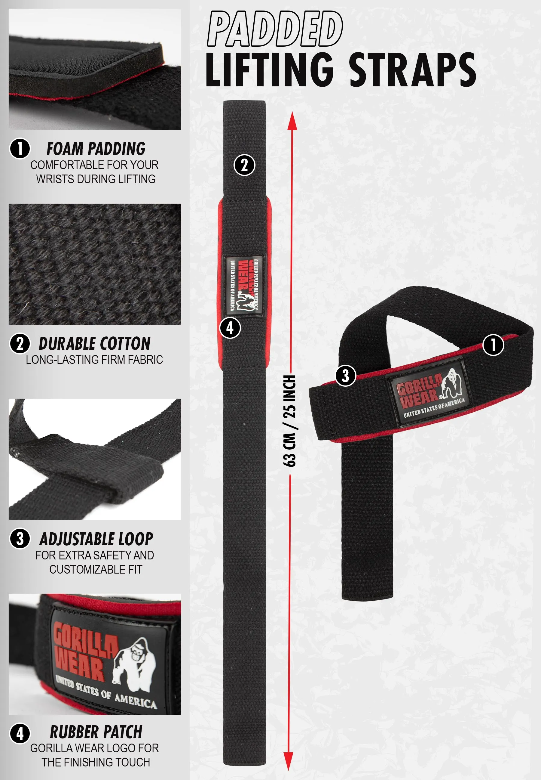 Padded Lifting Straps - Black/Red