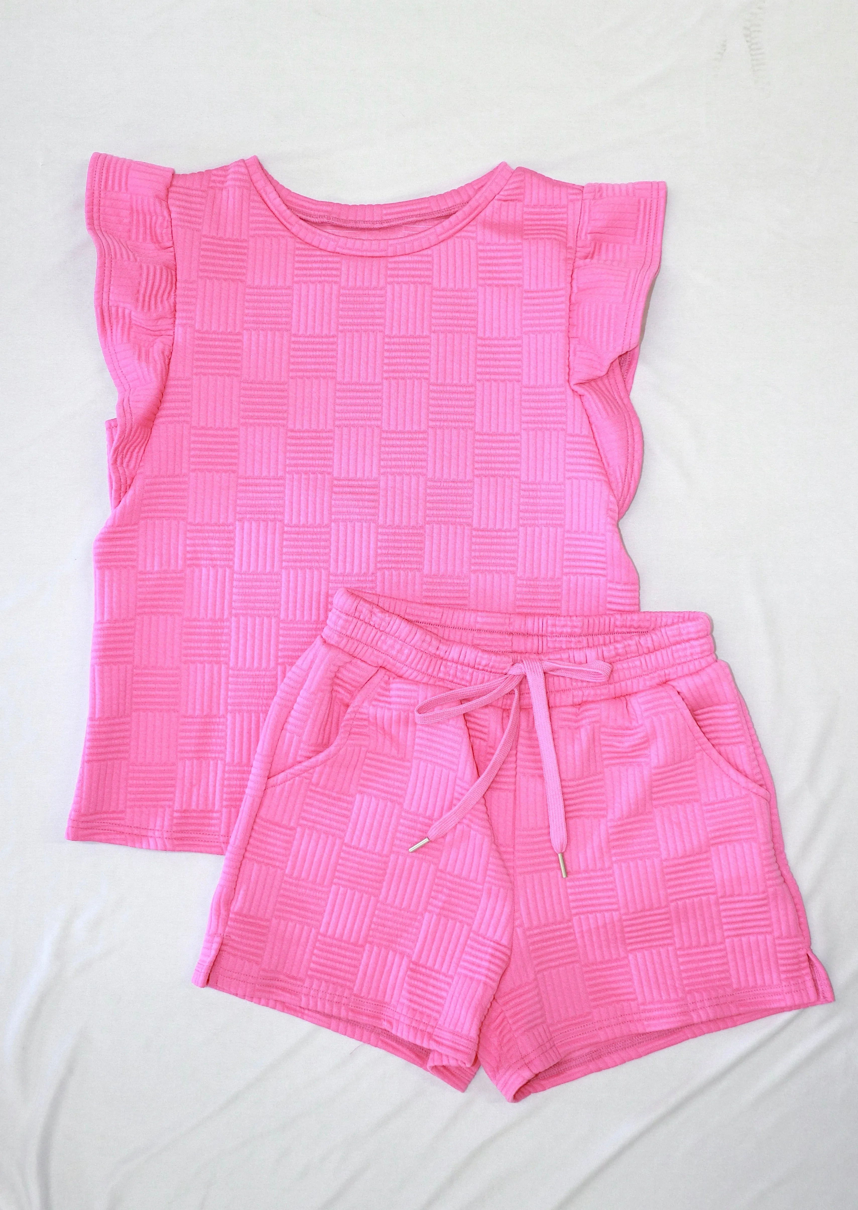 Ruffle Perfection Textured Short Set - Pink