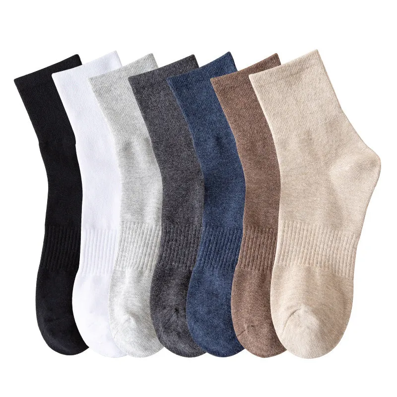 Socks Men's Autumn And Winter Japanese Style Solid Color Middle Socks Cotton Breathable Socks Middle Socks Foot Rubber Retro Men's Socks