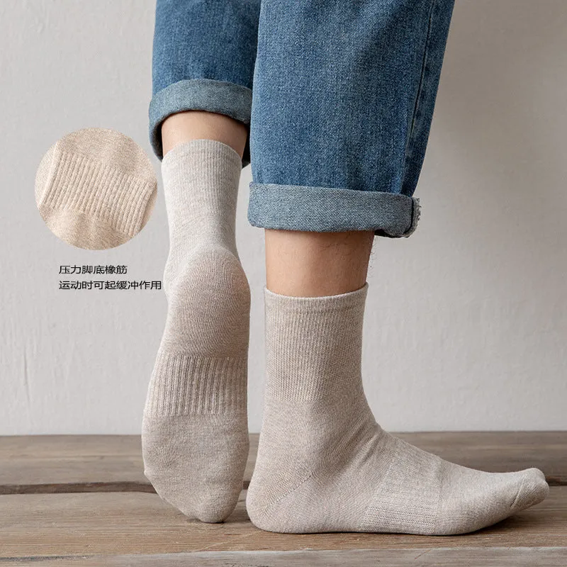 Socks Men's Autumn And Winter Japanese Style Solid Color Middle Socks Cotton Breathable Socks Middle Socks Foot Rubber Retro Men's Socks