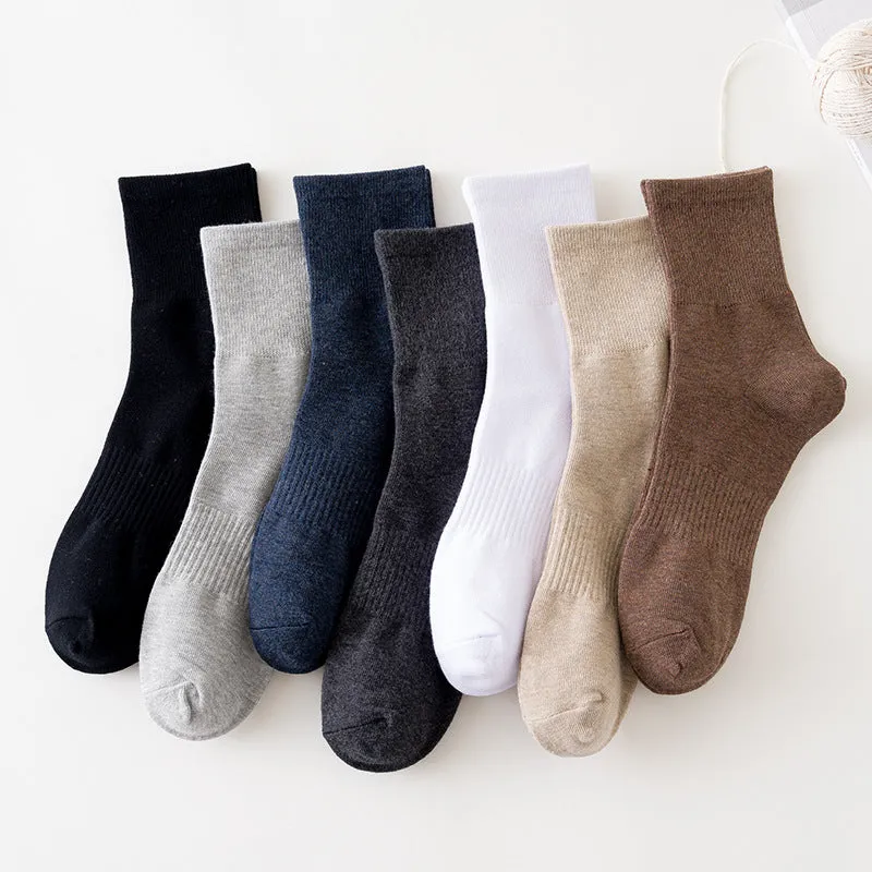 Socks Men's Autumn And Winter Japanese Style Solid Color Middle Socks Cotton Breathable Socks Middle Socks Foot Rubber Retro Men's Socks