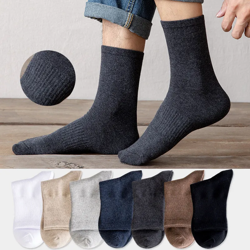 Socks Men's Autumn And Winter Japanese Style Solid Color Middle Socks Cotton Breathable Socks Middle Socks Foot Rubber Retro Men's Socks