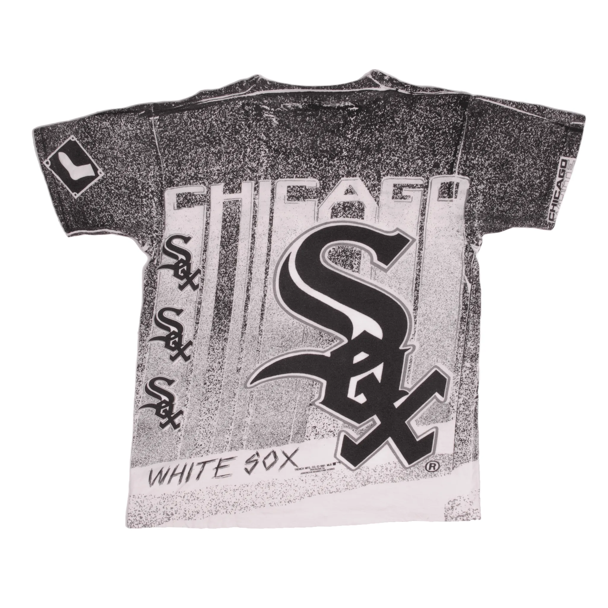 VINTAGE ALL OVER PRINT MLB CHICAGO WHITE SOX TEE SHIRT 1991 MEDIUM MADE USA