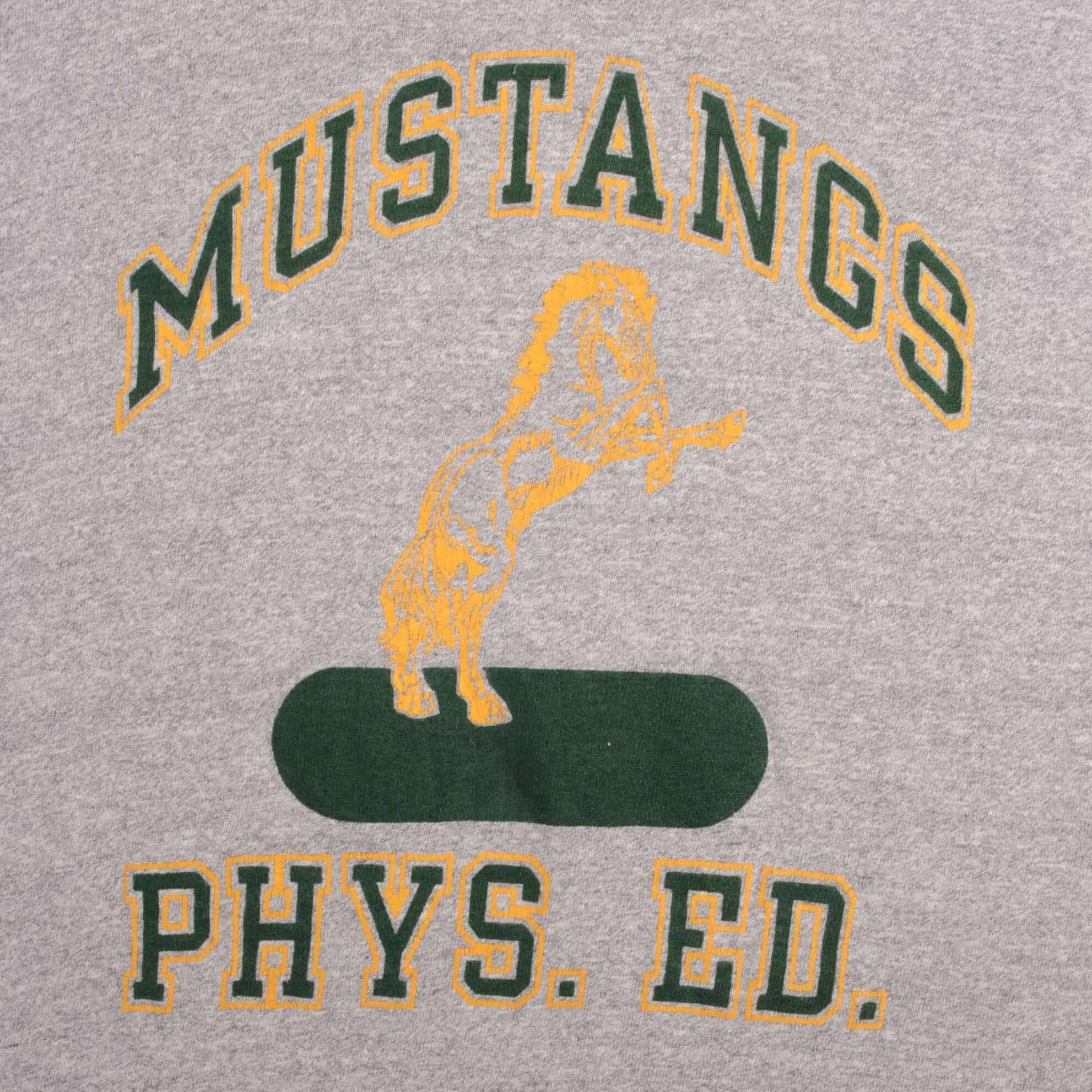 VINTAGE CHAMPION MUSTANGS PHYSICAL EDUCATION TEE SHIRT 1980S SMALL MADE IN USA