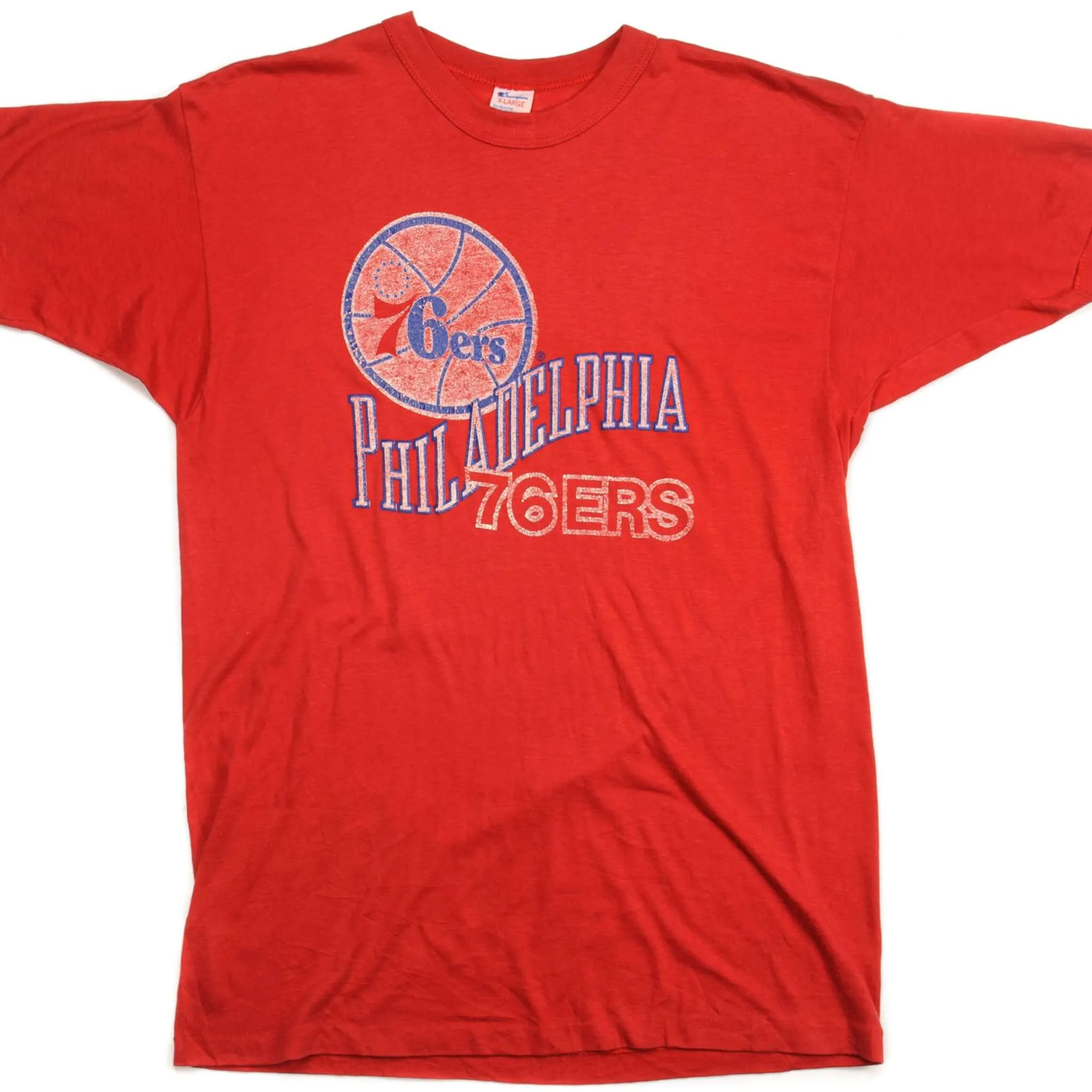 VINTAGE CHAMPION NBA PHILADELPHIA 76ERS TEE SHIRT EARLY 1980S MEDIUM MADE IN USA