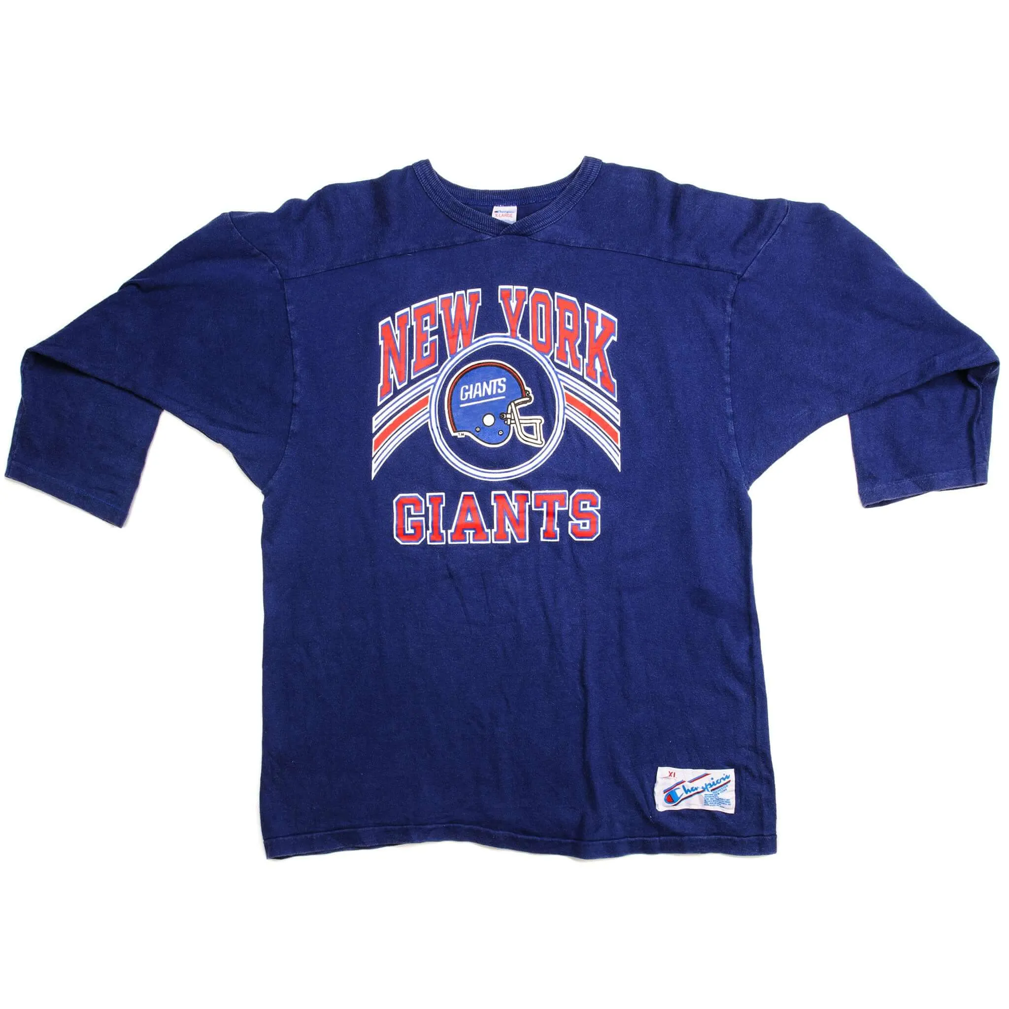 VINTAGE CHAMPION NFL NEW YORK GIANTS RAGLAN TEE SHIRT EARLY 1980S LARGE MADE USA