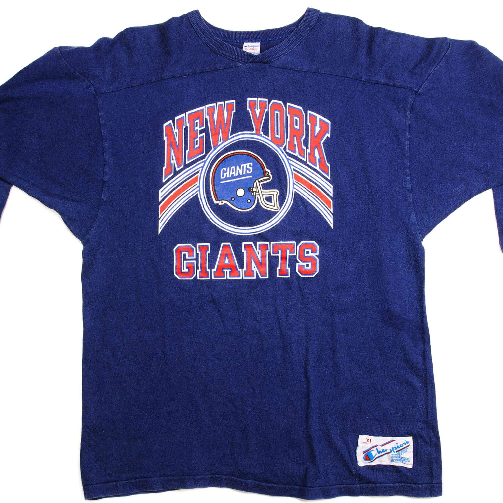 VINTAGE CHAMPION NFL NEW YORK GIANTS RAGLAN TEE SHIRT EARLY 1980S LARGE MADE USA